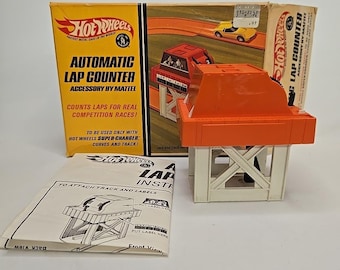 Paquete de accesorios para contador de vueltas automático Mattel Hot 1967-68, caja y pista vintage usadas
