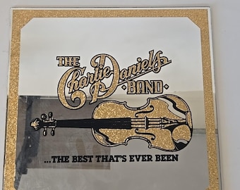 Espejo de cristal de carnaval original vintage de la banda Charlie Daniels, premio de los años 80, 12x12