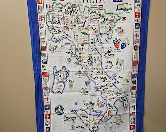 Mapa de Italia. Paño de cocina 100% algodón. Para colgar en la pared. Aprox. 33" x 22".
