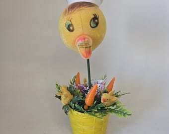 Decoración vintage de Pascua: pato flocado de 30 cm (12 pulgadas), fabricado en Hong Kong mediante moldeo por soplado en los años 50/60.