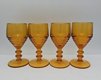 Vintage kleine geribbelde ambergouden bekers set van 4"