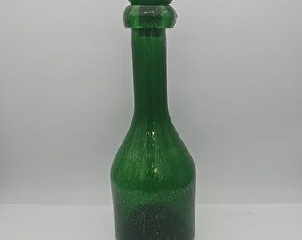 Groene crackle glazen karaf met ronde stop 11" MCM-fles ex cond blenko?