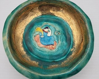 Cuenco de cerámica de estudio vintage con la firma del signo zodiacal Virgo
