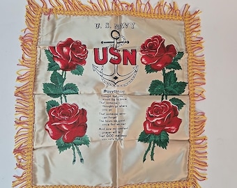 Funda de almohada de seda vintage de recuerdo de la Marina de los EE. UU. de la Segunda Guerra Mundial