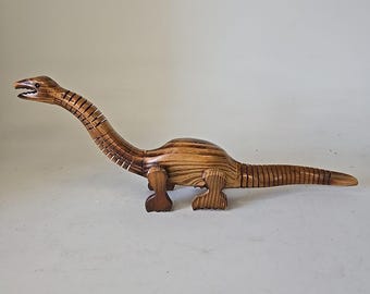 Juguete de brontosaurio articulado de madera vintage - DINOSAURIO