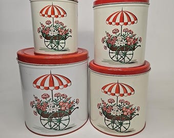 Decoware vintage, boîte métallique en métal, lot de 4 chariots de fleurs