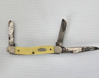 CASE XX 3318 CV 3 Bade Stockman Yellow Pocket Knife Mild Rust Pittinget