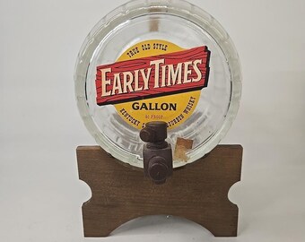 Barril de vidrio antiguo de EARLY TIMES GALLON con soporte