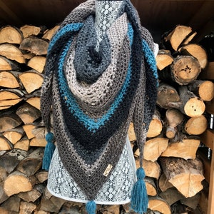 Light Blue Tassled Triangle Scarf Wrap Shawl Tea House Wrap image 2