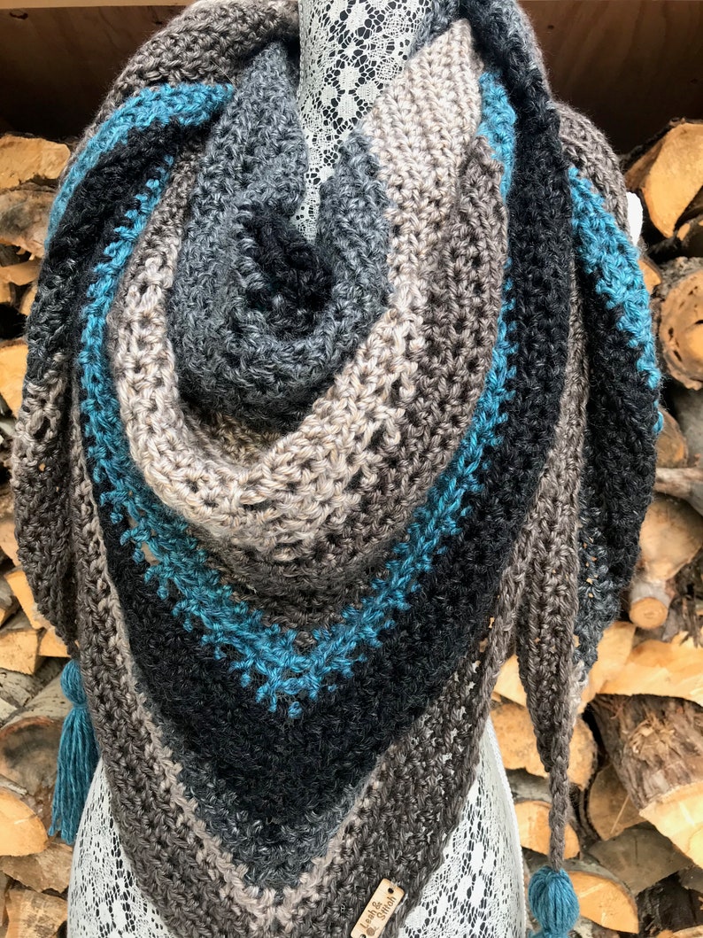 Light Blue Tassled Triangle Scarf Wrap Shawl Tea House Wrap image 3