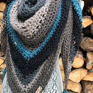 Light Blue Tassled Triangle Scarf Wrap Shawl Tea House Wrap image 5