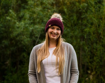 DOUBLE BRIM TOQUE | Beanie | Hat | Two Tonned Hat | Winter Toque | Faux Fur Pom Pom