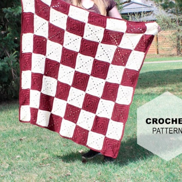 CROCHET PATTERN | Crochet Picnic Blanket| Checkered Throw  | summer | picnic blanket | craft supply | farmhouse style | home decor