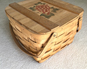Antique Splint Wood Basket, Large Gathering Bent Wooden Storage, Rectangle  Picnic Basket Handle, Primitive Farmhouse Living Room Storage 