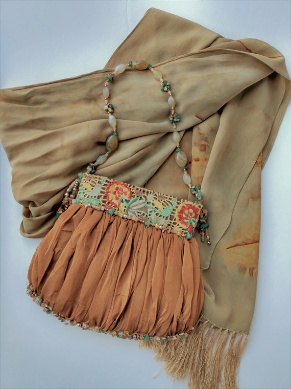 Mary Frances Purse, Vintage Silk Purse, Beaded Pur