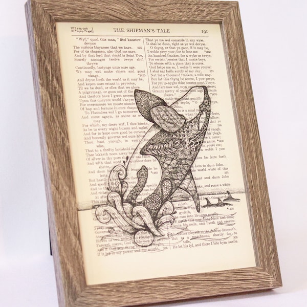 The Shipman's Tale - Orca, Orca Art, Whale Art, Whale, Chaucer Art, Literature Art, Book page, Book Art Print, Book Art, killer whale