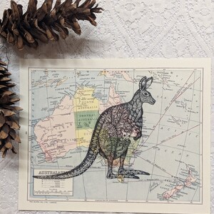 Kangourou et Joey sur la carte de l’Australie, Kangaroo Art, Australie Art