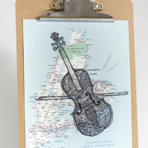 Violon du Cap-Breton, estampes d'art original encré, art celtique, art du violon, art du violon, cap-breton, art du cap-breton, Nouvelle-Écosse, art de la carte