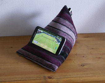 Edge Beanbags Purple Stripe Techbed Mini - iPhone 12 12 Pro & Samsung S21 S20 mobile phone beanbag stand cushion