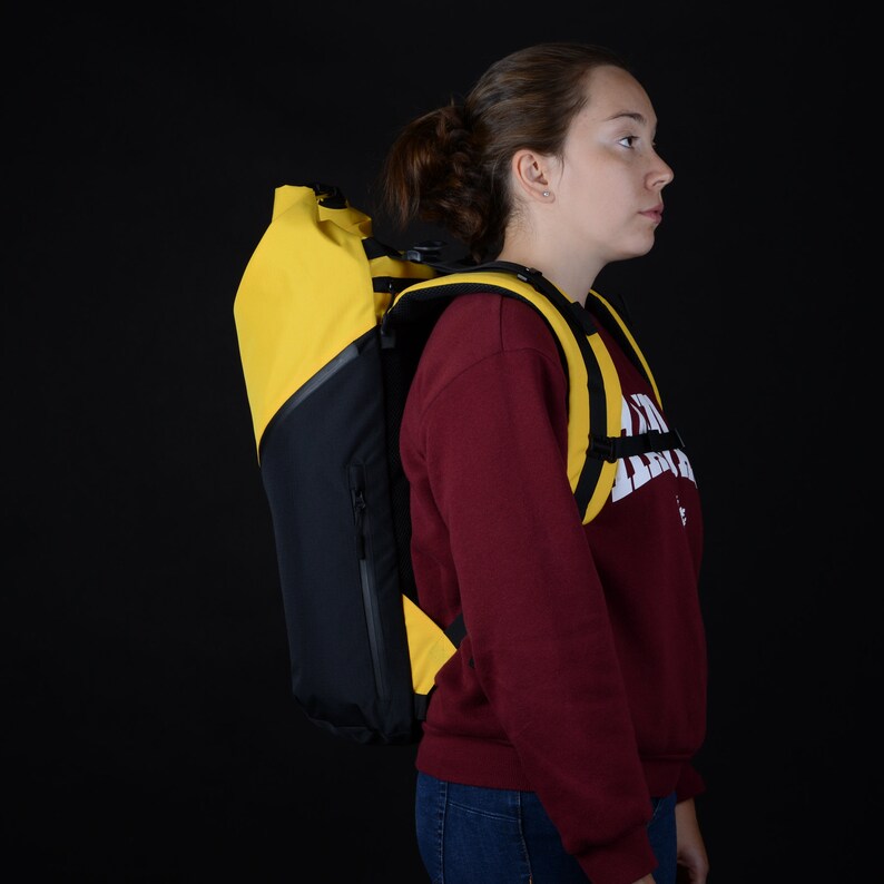 Black roll top backpack Christmas gift for girlfriend Traveller gift Laptop backpack Travel backpack for women Cyclist gift boyfriend