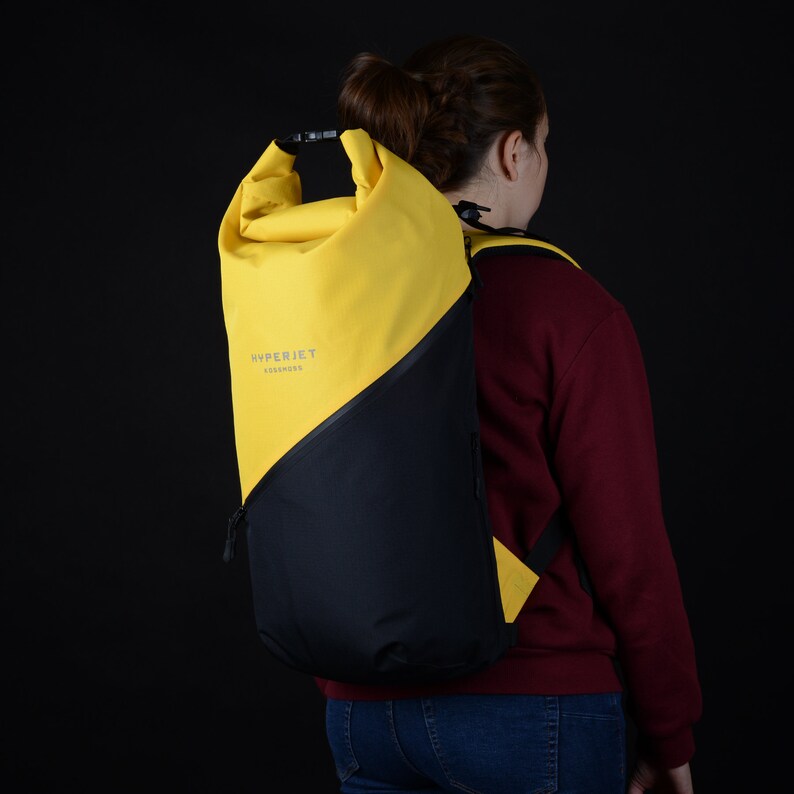Black roll top backpack Christmas gift for girlfriend Traveller gift Laptop backpack Travel backpack for women Cyclist gift boyfriend