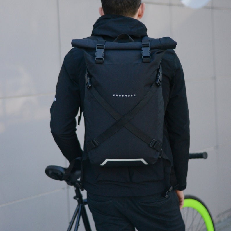 Black Roll Top Backpack / Bike Messenger Backpack / Water Etsy