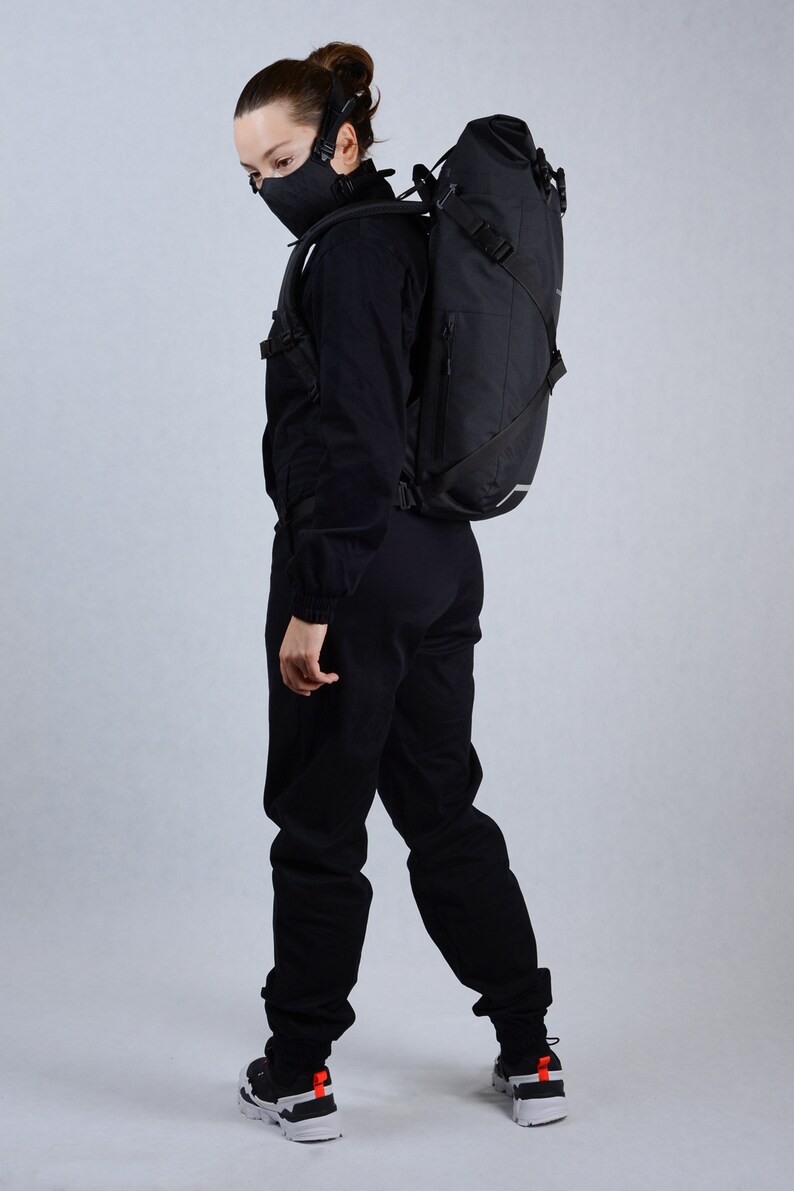 Black Roll Top Backpack / Bike Messenger Backpack / Water Etsy