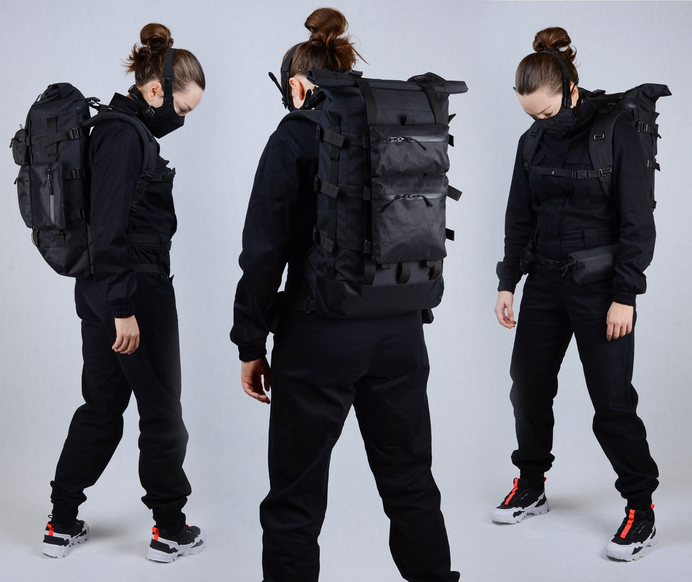 Black cyberpunk backpack Steampunk bag Tactical rucksack Etsy