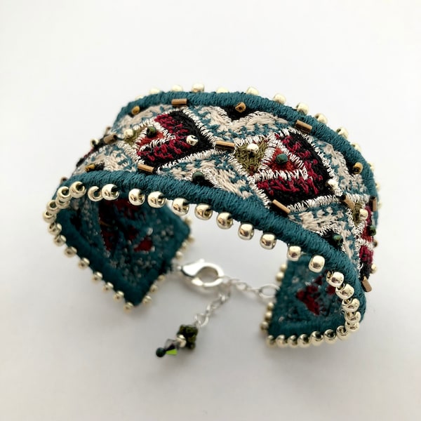 Bracelet, Embroidered, Cuff, Beaded