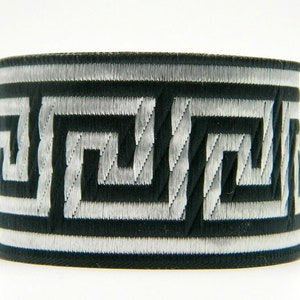 Schwarz & Silber Jacquard Borte Griechische Schlüssel/ Mäander 50 mm Breit