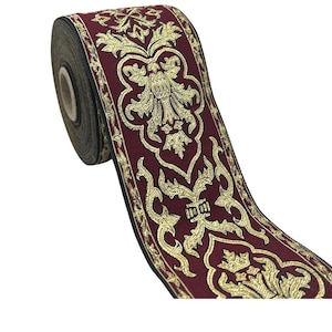 Jacquard Borte/ Webband 70mm Breit Mittelalter-Larp Bordeaux & Gold