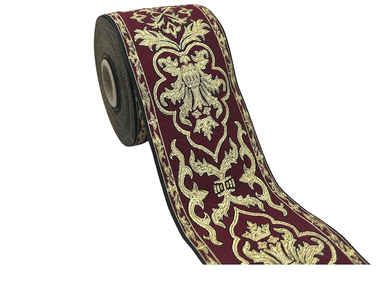 Jacquard Borte/ Webband 70mm Breit Mittelalter-Larp Bordeaux & Gold