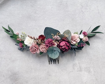 Haarkamm Haargesteck Hochzeit Kammen Metall Braut Blume Strass Emaille Silber