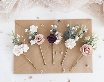 Blush Flower Hair Pins Set Of 10 Hair Pins Bridal Hair Clip Etsy