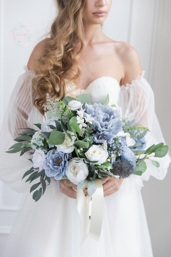 Wedding Bouquet Dusty Blue Bouquet Bridal Bouquet Blue Etsy