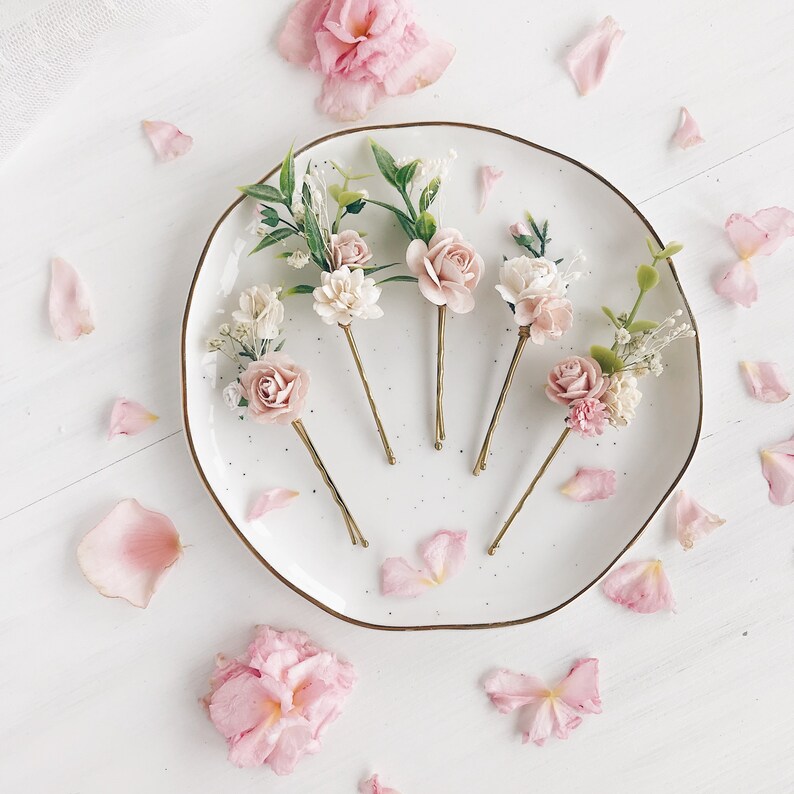 Flower hair pins Blush flower hair pins Wedding flower hair Etsy