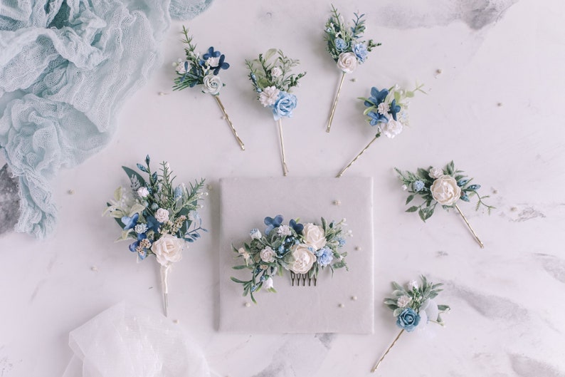 Blue Floral Hair Comb - wide 5