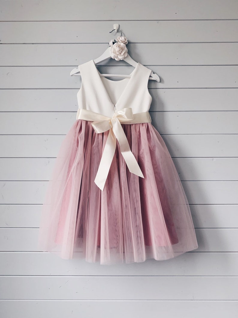 Flower girl dress Dusty rose girl dress tulle Blush flower Etsy