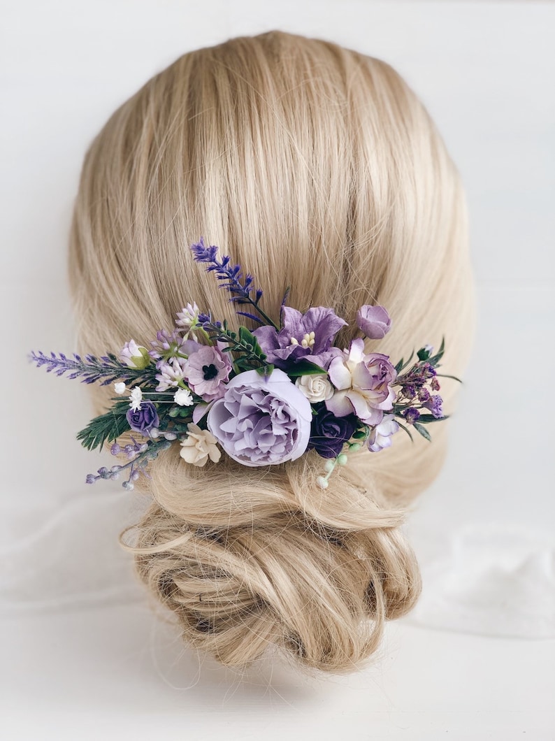 flower hair comb, lavender hair comb, wedding hair piece, purple hair comb