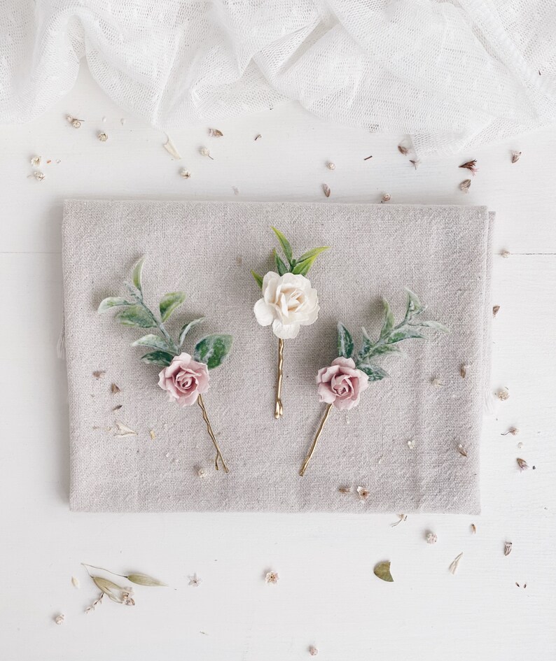Flower hair pins Flower Hair clip Blush flower hair pins Etsy