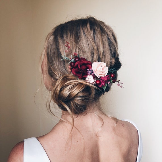 burgundy wedding hair pieces