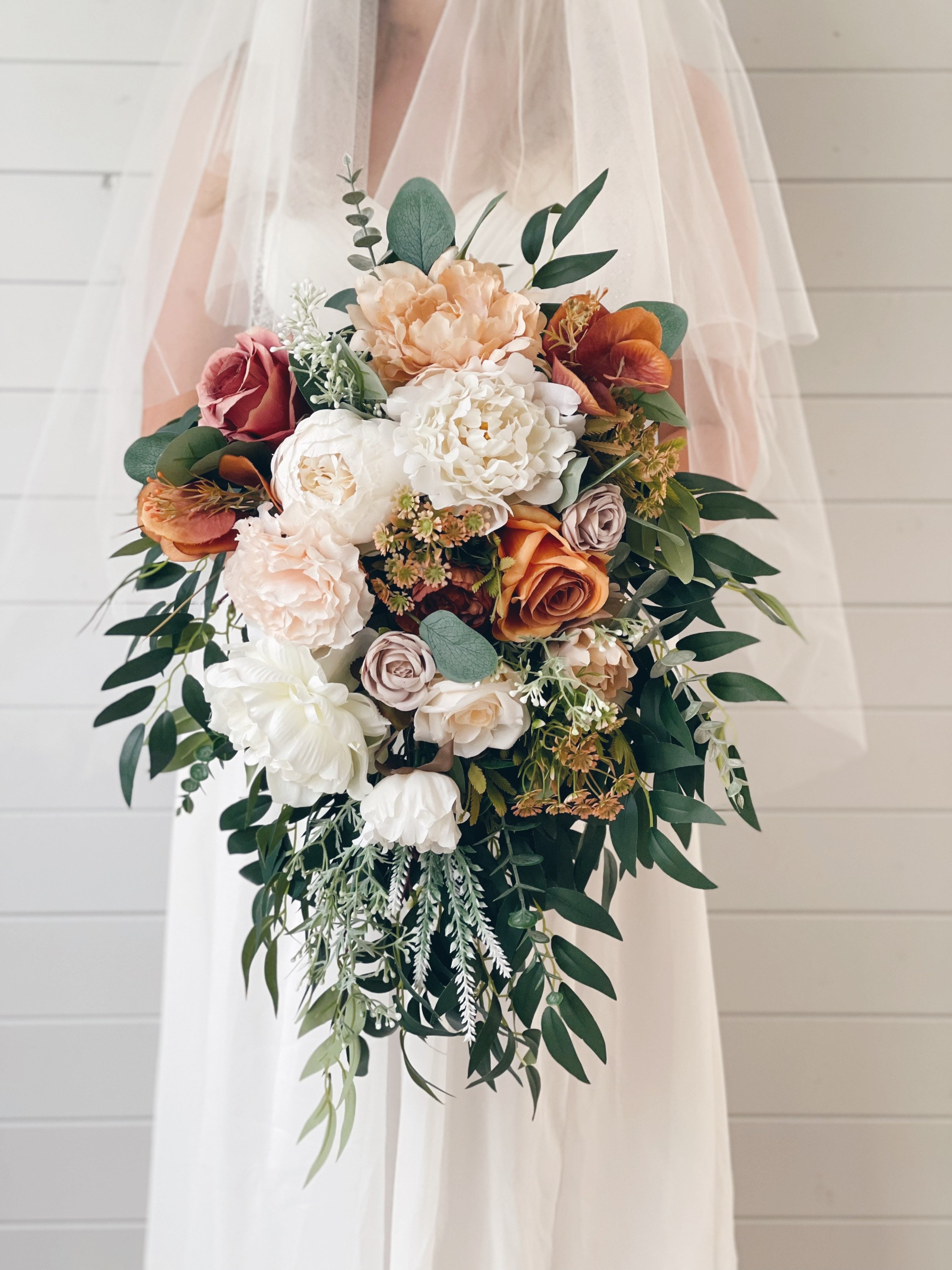 Cascade Wedding bouquet Orange Bouquet Cascading Bridal Etsy