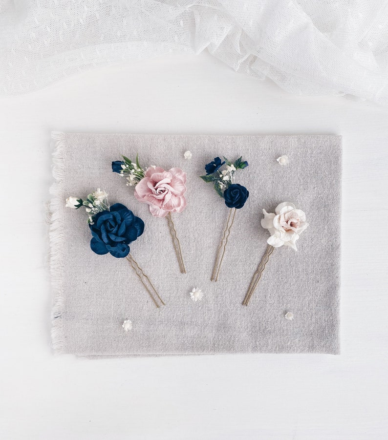 Flower Hair pins flower hair clip Wedding hair pins Navy Etsy