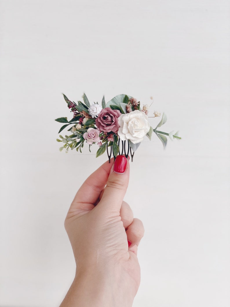 Flower Hair comb flower hair clip Dusty rose flower hair Etsy