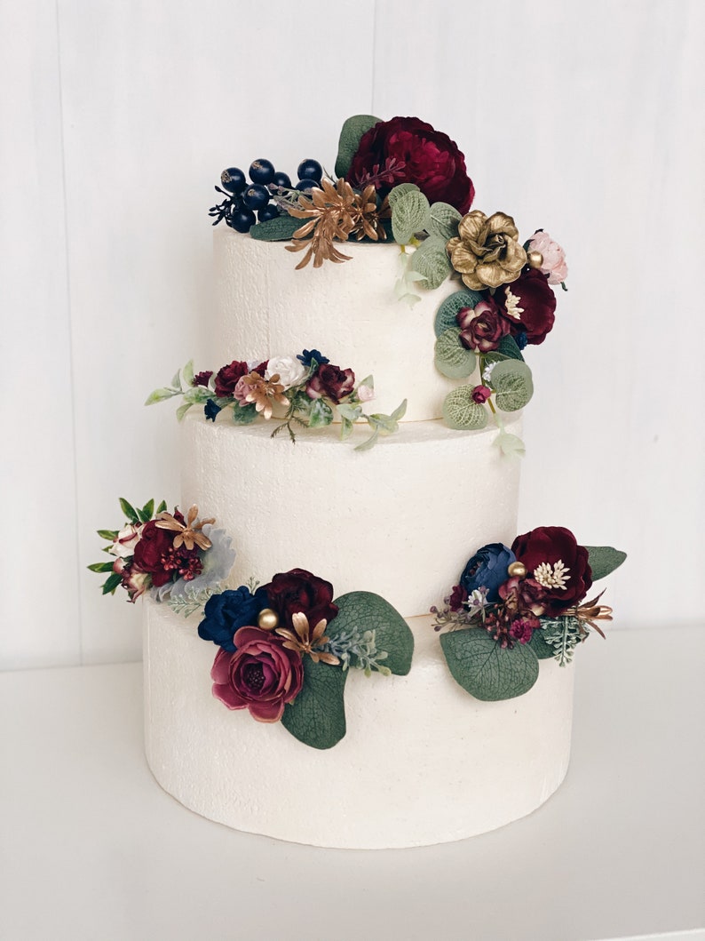 Wedding cake topper with flowers Burgundy Flower cake topper Etsy