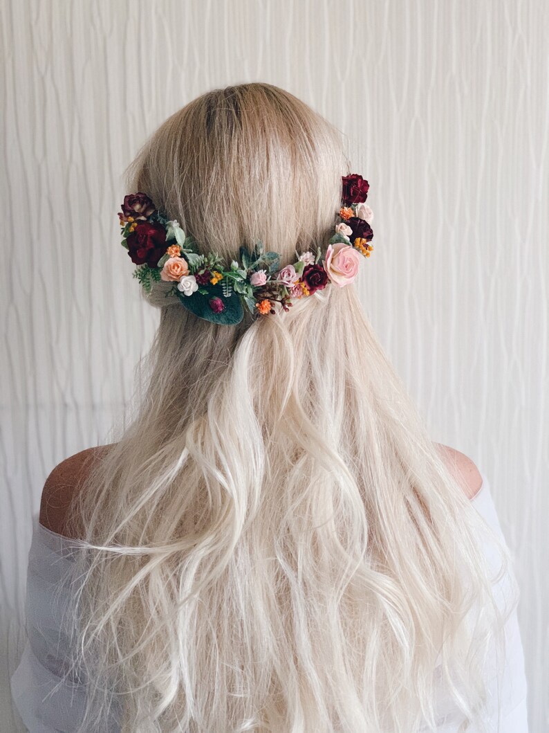 Bridal flower hair piece Flower crown Weddings Burgundy flower crown Wedding flower crown