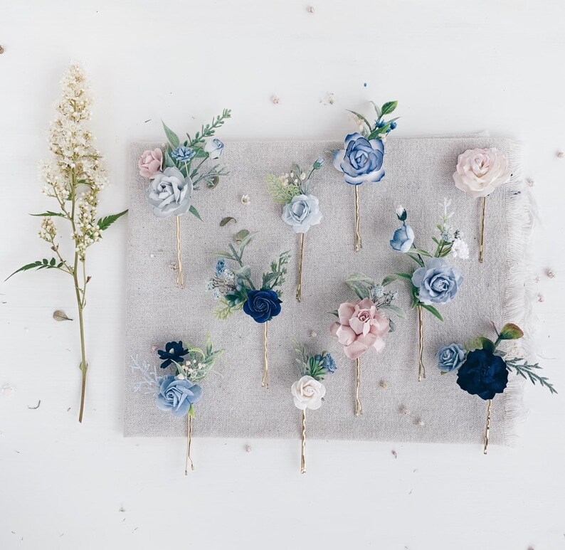 Flower Hair pins Blue flower hair pins Set of Dusty blue Etsy