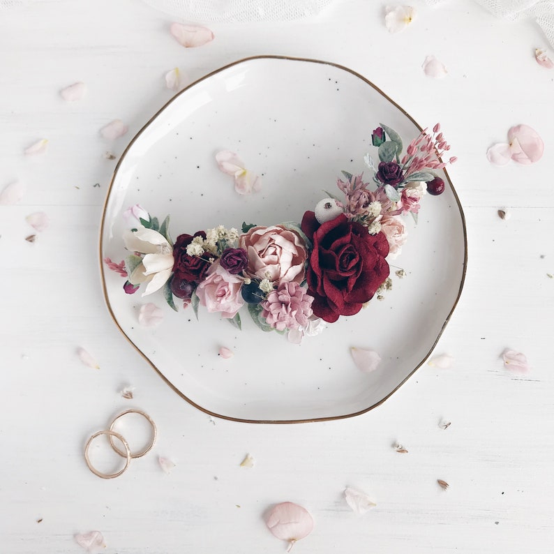 Flower Hair Comb Wedding Flower Hair Comb Burgundy Flower Etsy