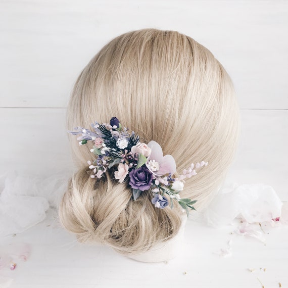 Flower Hair Comb Lavender Flower Hair Clip Bridal Flower Etsy