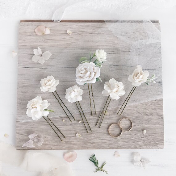 white flower hair pins